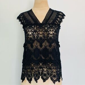 Johnny Was Tiered Crochet Lace V Neck Sleeveless Top Romantic Bohemian Chic